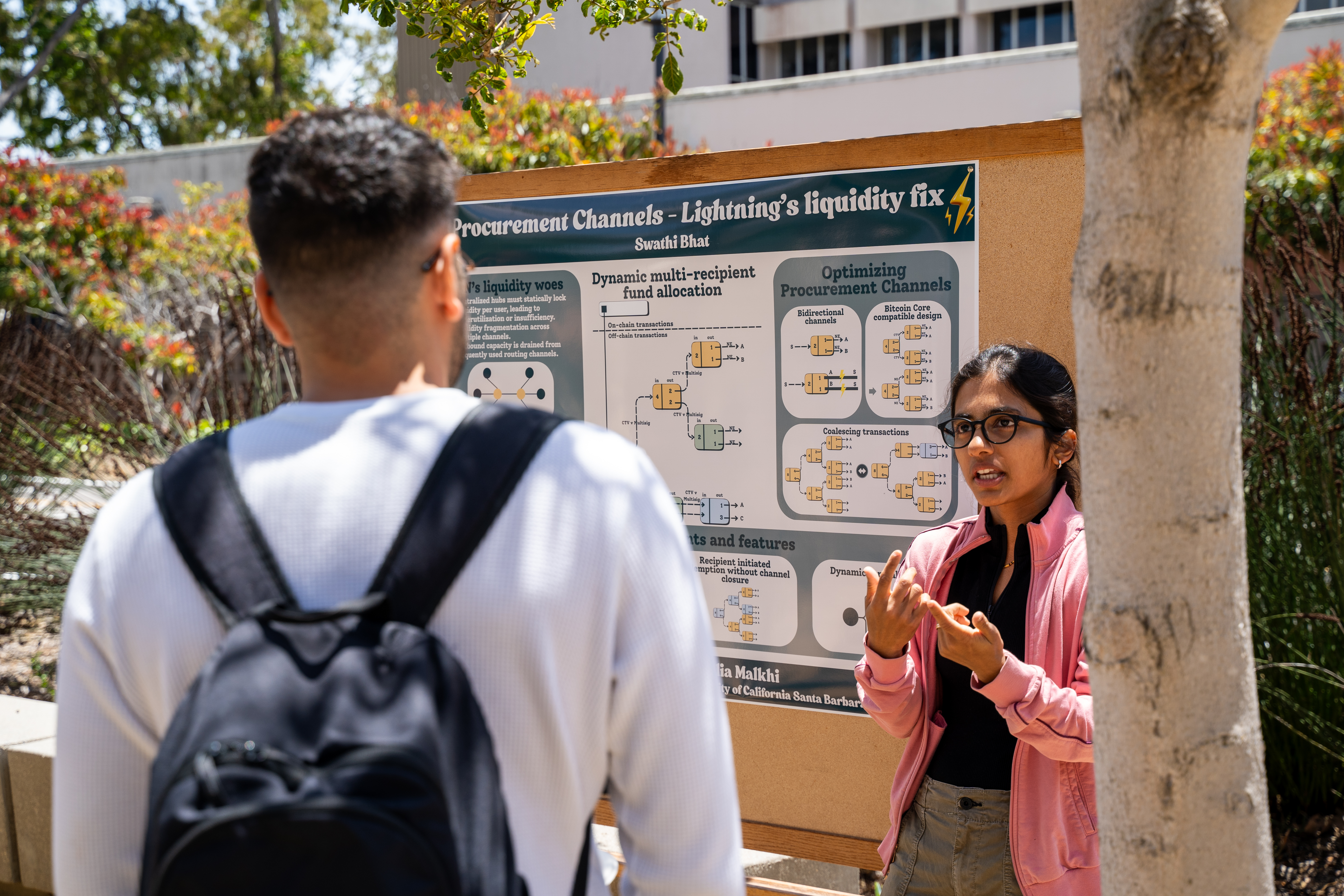 Swathi Bhat presenting her poster on her MS project, Procurement Channels.
